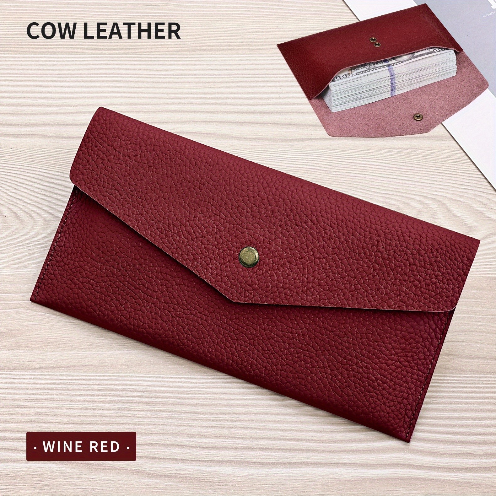 BANYANU Womens Luxury Genuine Leather Wallet  Large-Capacity Envelope Purse with Rivet Details