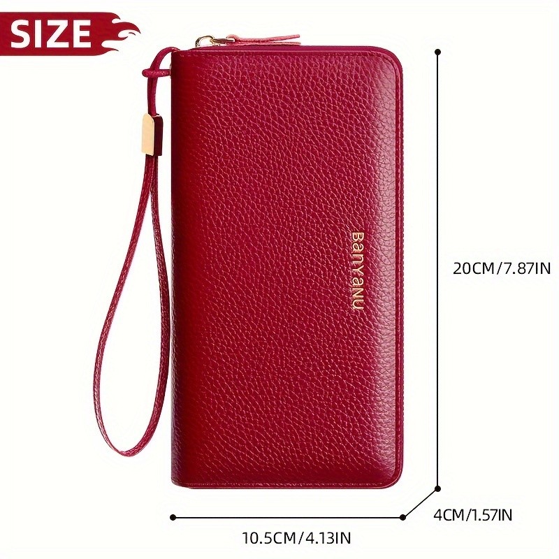BANYANU Womens Elegant Genuine Leather Wallet with Wristlet Large Capacity RFID-Blocking Double-Zip Clutch (Guangzhou Edition)