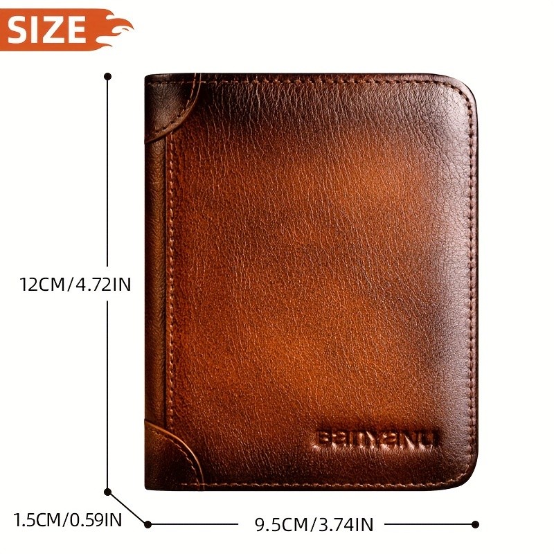 BANYANU Vintage Leather Bifold Wallet  Slim Head-Layer Leather Wallet with Large Capacity & Timeless Style