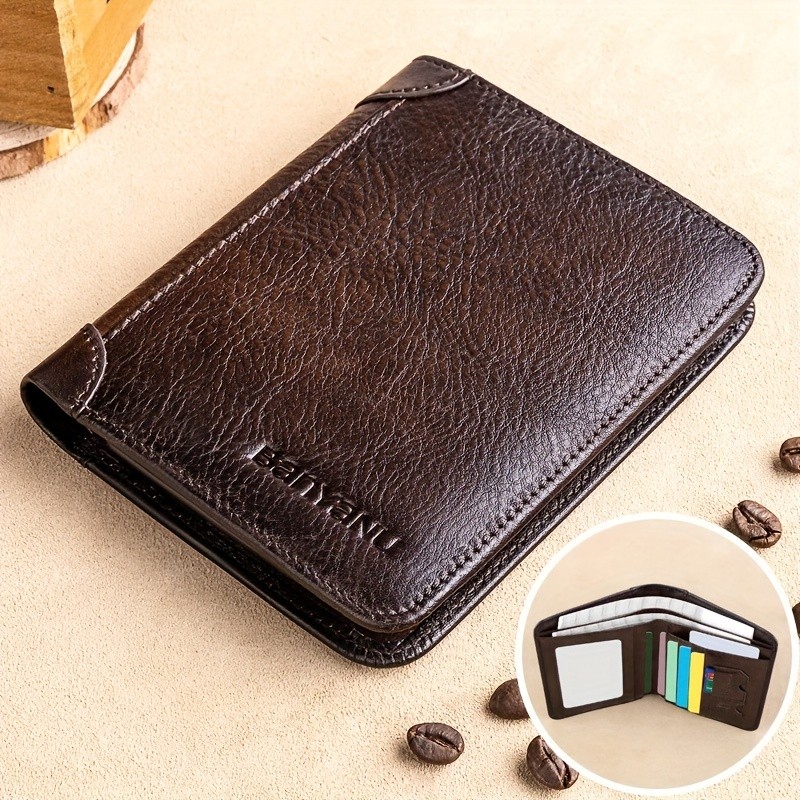 BANYANU Vintage Leather Bifold Wallet  Slim Head-Layer Leather Wallet with Large Capacity & Timeless Style