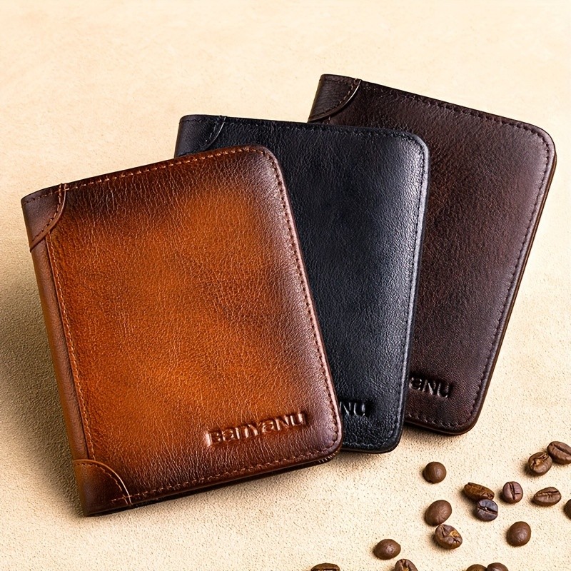 BANYANU Vintage Leather Bifold Wallet  Slim Head-Layer Leather Wallet with Large Capacity & Timeless Style