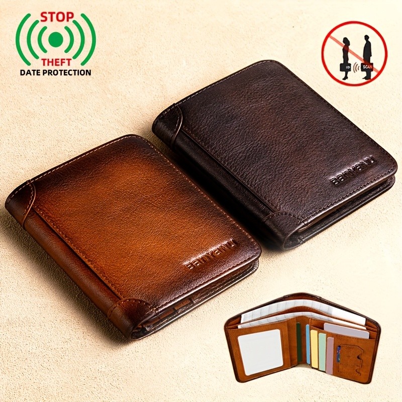 BANYANU Vintage Leather Bifold Wallet  Slim Head-Layer Leather Wallet with Large Capacity & Timeless Style