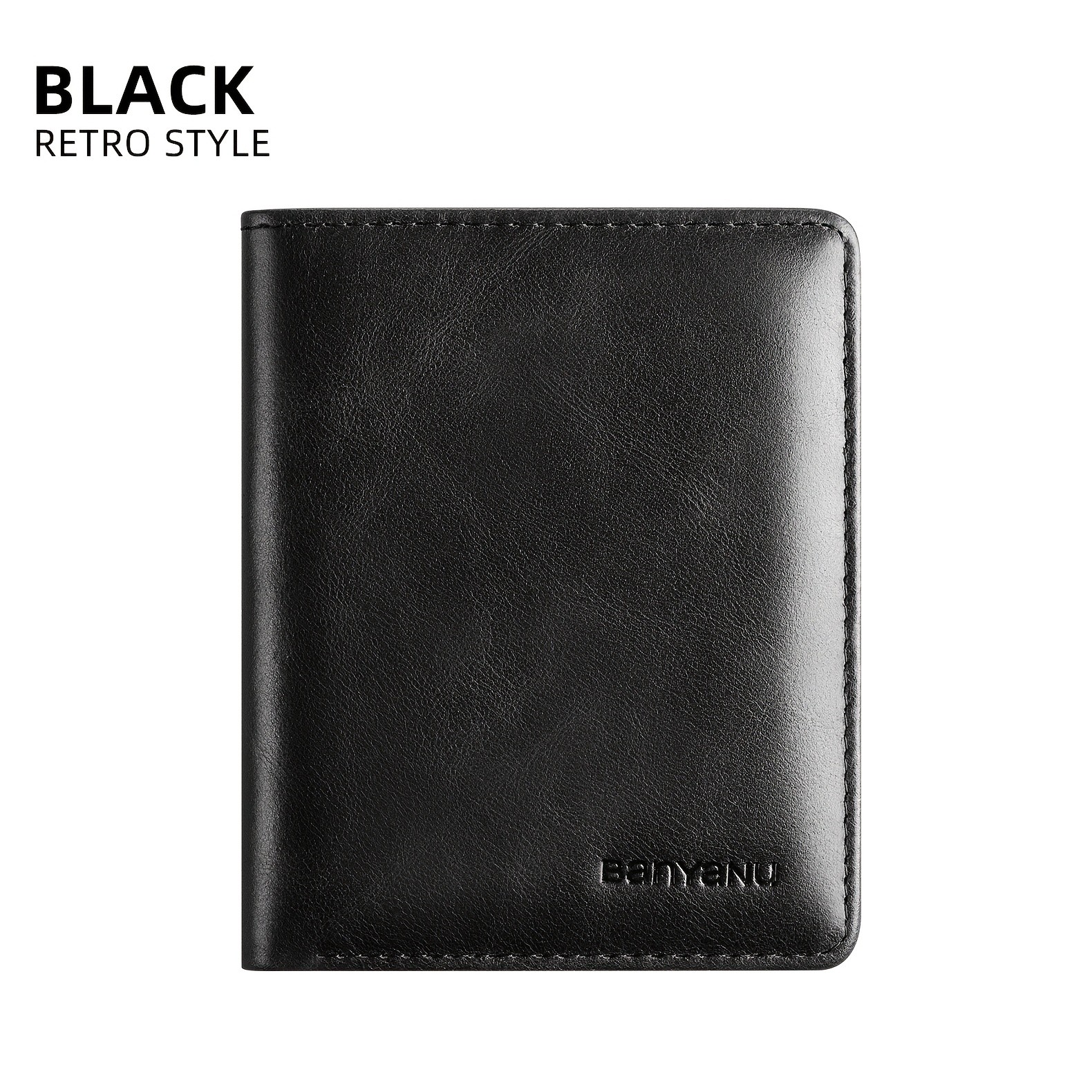 BANYANU Vintage Genuine Leather Mens Wallet  Slim Top-Layer Cowhide with Multi-Card Holder & Secure Snap Closure
