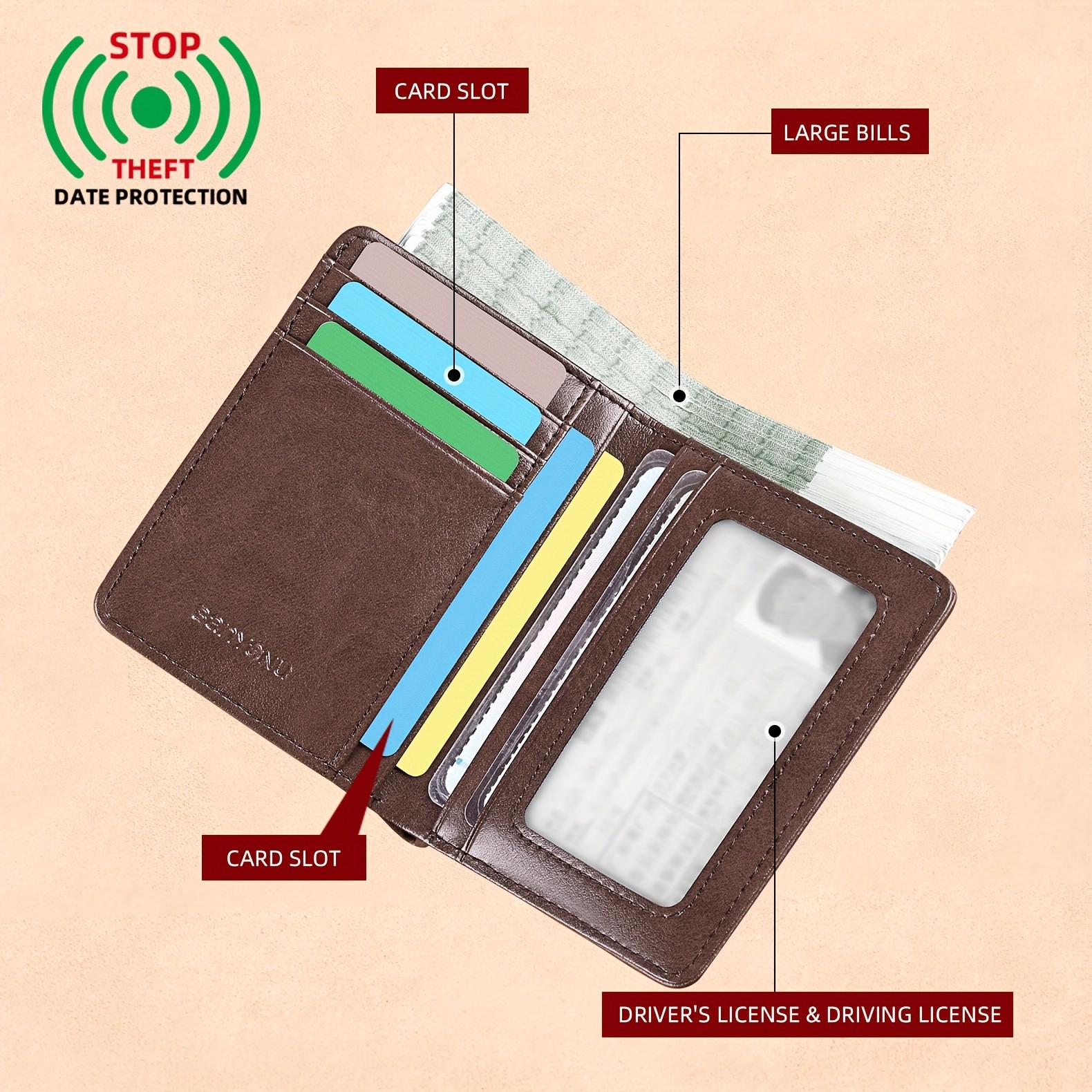 BANYANU Vintage Genuine Leather Mens Wallet  Slim Top-Layer Cowhide with Multi-Card Holder & Secure Snap Closure