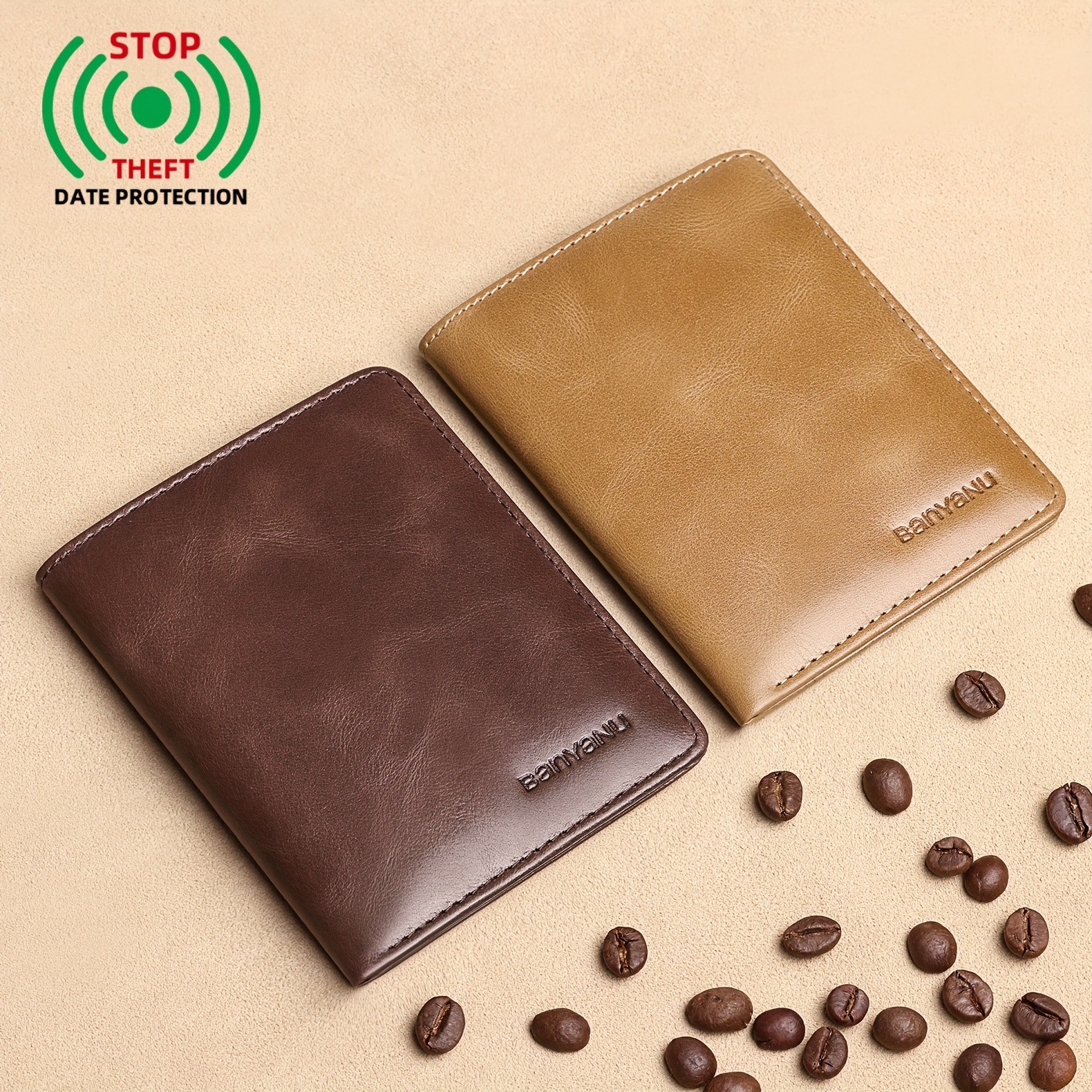 BANYANU Vintage Genuine Leather Mens Wallet  Slim Top-Layer Cowhide with Multi-Card Holder & Secure Snap Closure