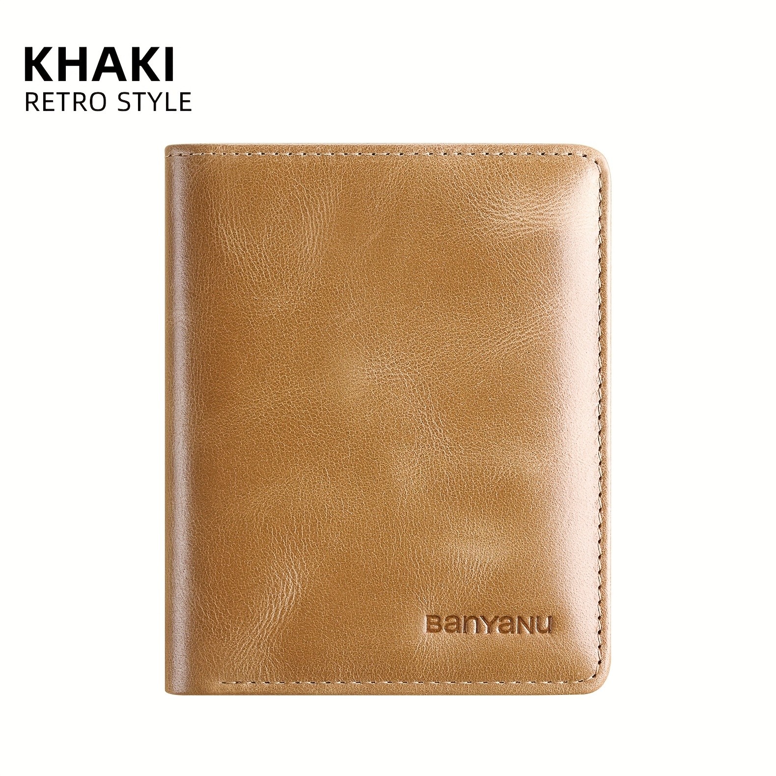 BANYANU Vintage Genuine Leather Mens Wallet  Slim Top-Layer Cowhide with Multi-Card Holder & Secure Snap Closure
