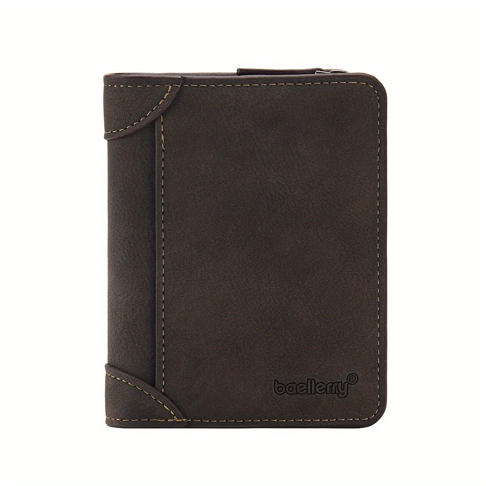 BAELLERRY Mens 13-Card Vintage Tri-Fold Buckle Wallet  Faux Leather with Zipper Coin Purse