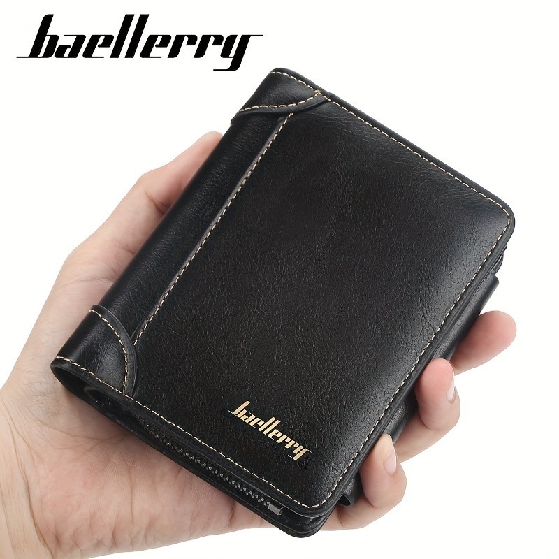 BAELLERRY Mens 13-Card Vintage Tri-Fold Buckle Wallet  Faux Leather with Zipper Coin Purse