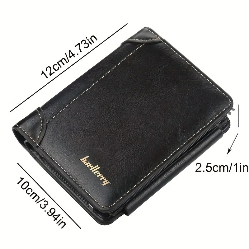 BAELLERRY Mens 13-Card Vintage Tri-Fold Buckle Wallet  Faux Leather with Zipper Coin Purse