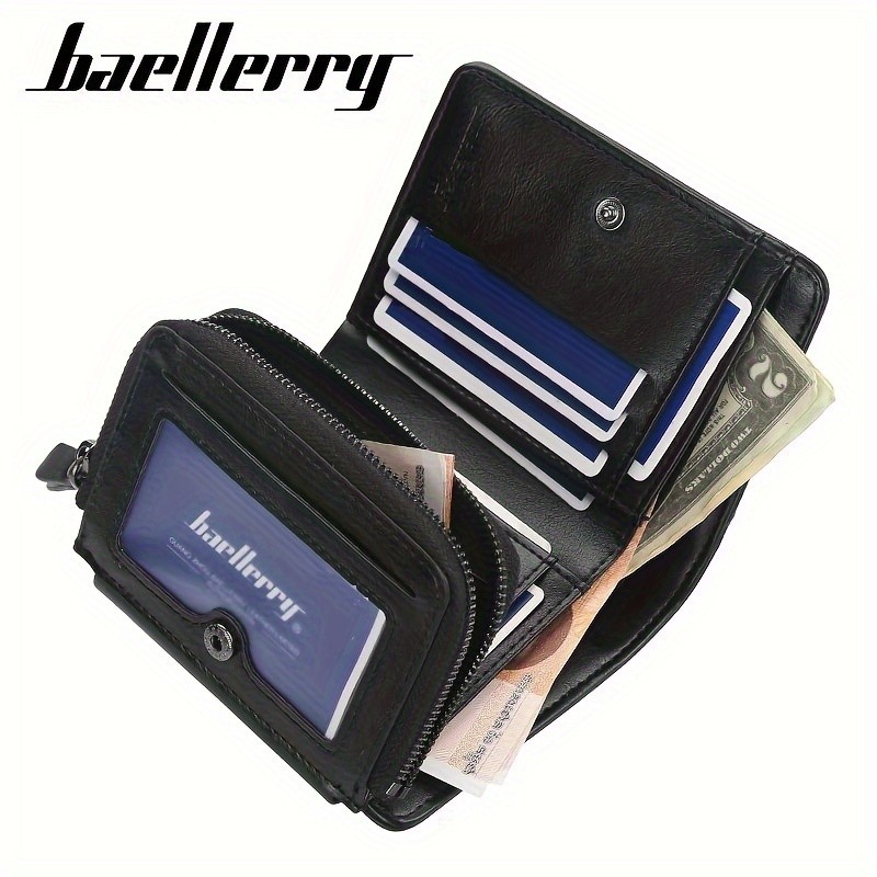 BAELLERRY Mens 13-Card Vintage Tri-Fold Buckle Wallet  Faux Leather with Zipper Coin Purse