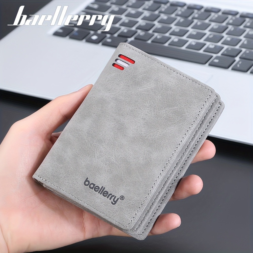 BAELLERRY Mens Business Retro Short Wallet PU Leather Multi-Card Wallet with Buckle & Zipper Bank Card Holder