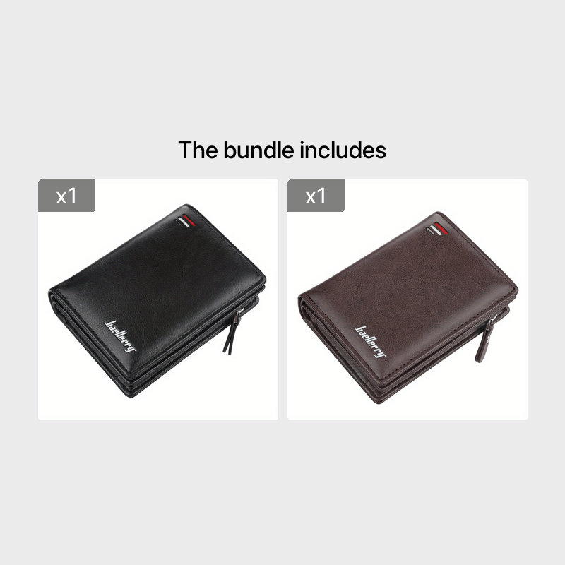 BAELLERRY Mens Business Retro Short Wallet PU Leather Multi-Card Wallet with Buckle & Zipper Bank Card Holder