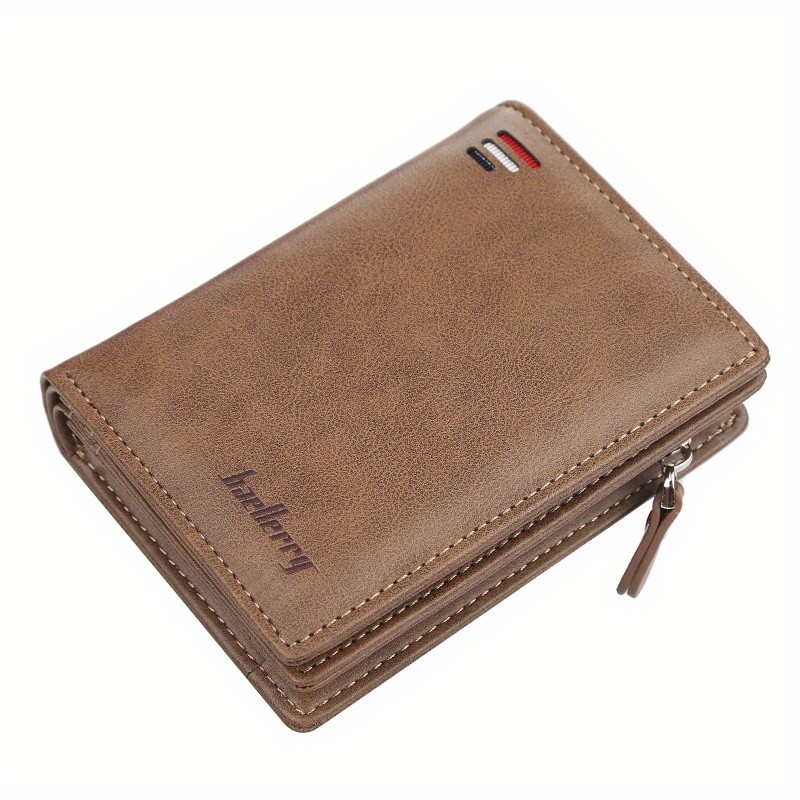 BAELLERRY Mens Business Retro Short Wallet PU Leather Multi-Card Wallet with Buckle & Zipper Bank Card Holder