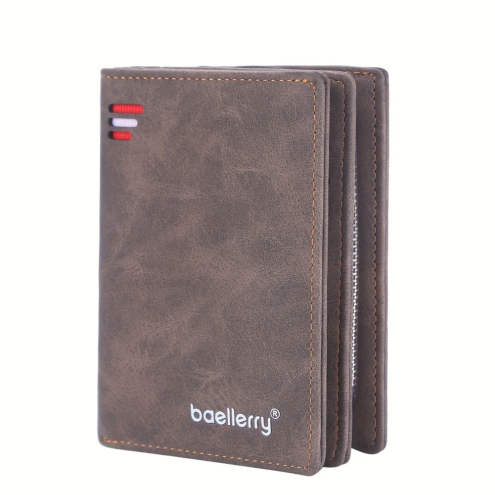 BAELLERRY Mens Business Retro Short Wallet PU Leather Multi-Card Wallet with Buckle & Zipper Bank Card Holder