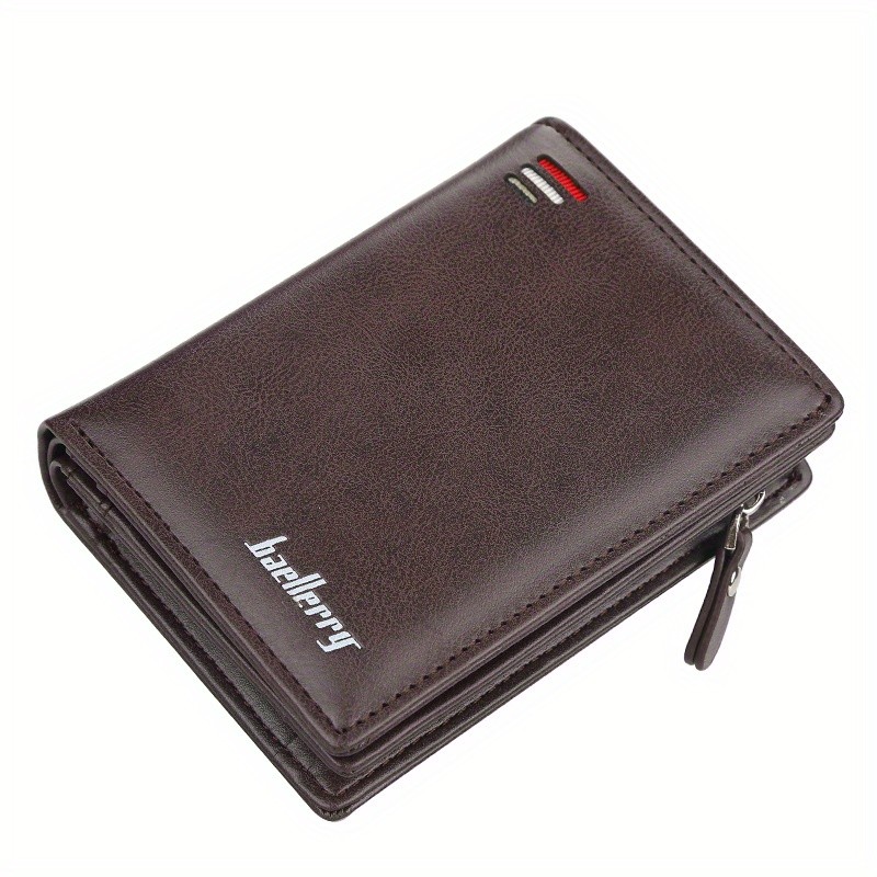 BAELLERRY Mens Business Retro Short Wallet PU Leather Multi-Card Wallet with Buckle & Zipper Bank Card Holder