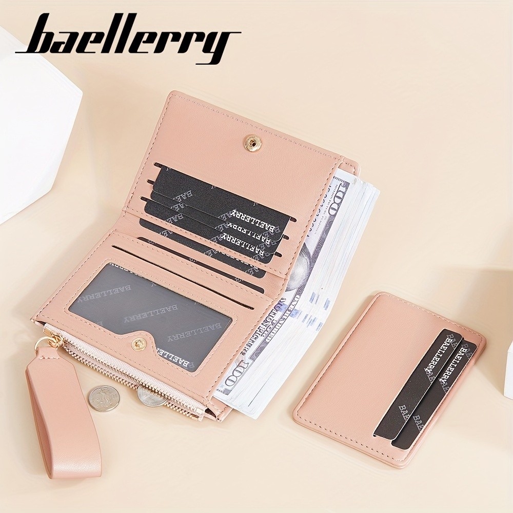 BAELLERRY Womens Simple Small Wallet  Solid-Color Short Bi-Fold Wallet with Credit Card Slots & Zipper Coin Purse