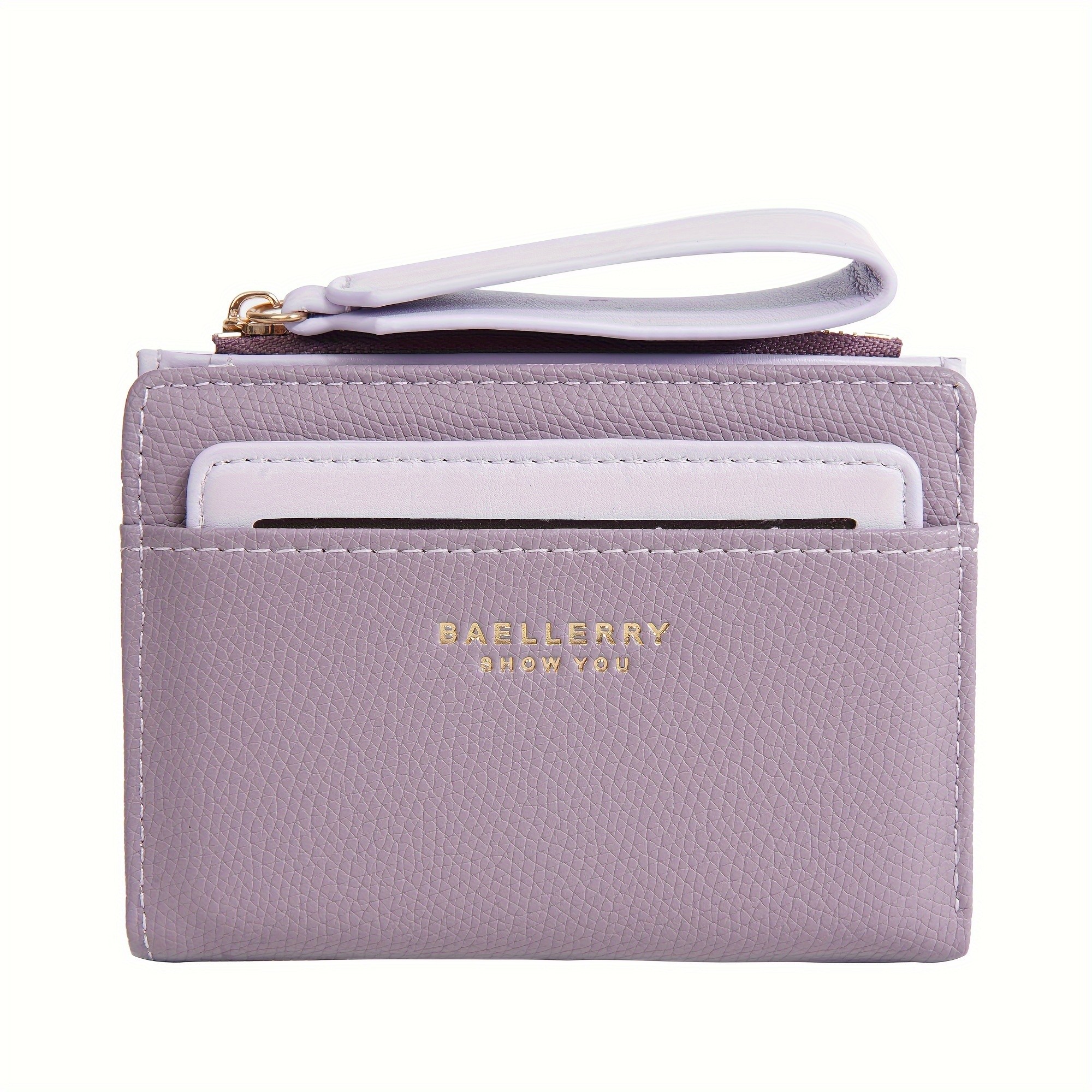 BAELLERRY Womens Simple Small Wallet  Solid-Color Short Bi-Fold Wallet with Credit Card Slots & Zipper Coin Purse