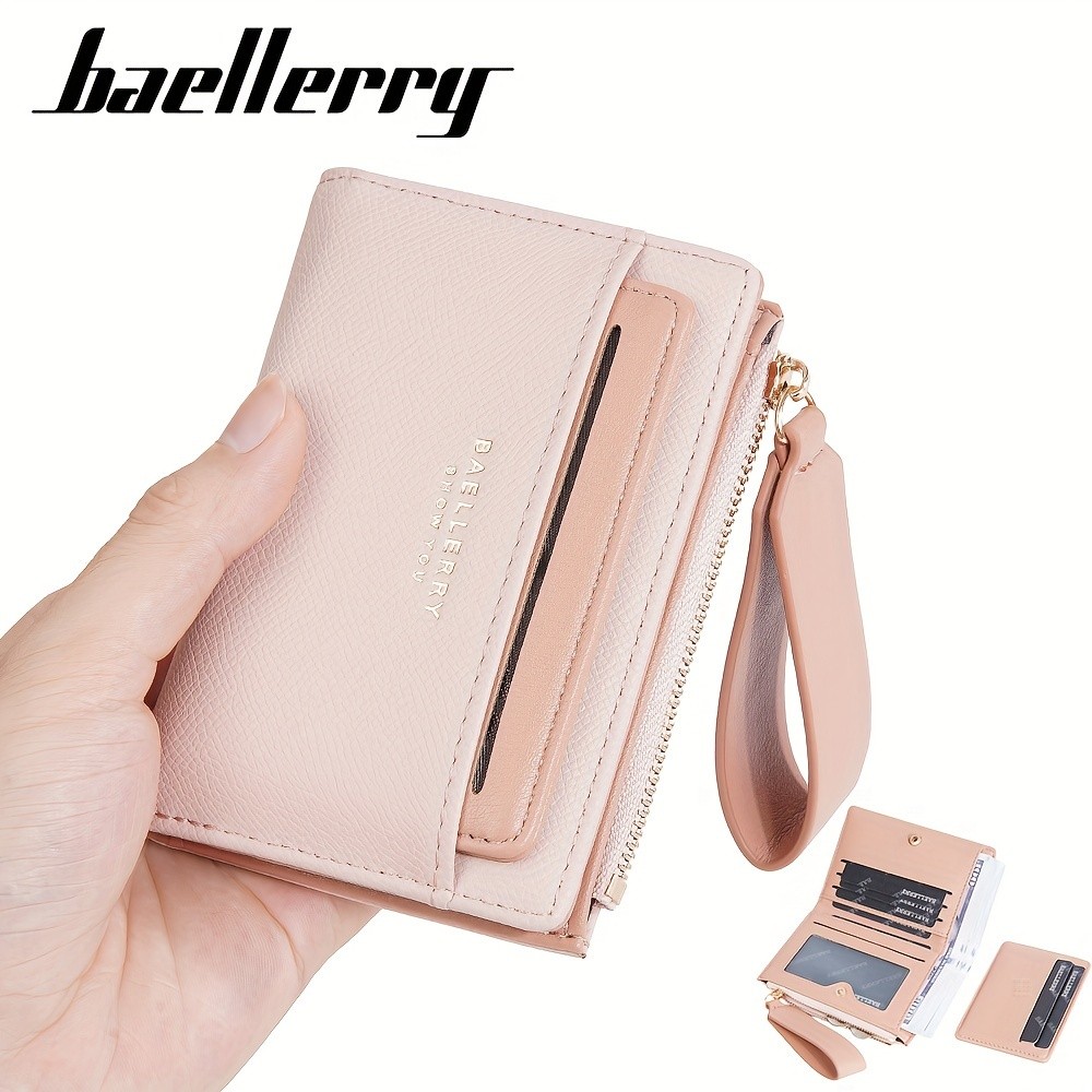 BAELLERRY Womens Simple Small Wallet  Solid-Color Short Bi-Fold Wallet with Credit Card Slots & Zipper Coin Purse