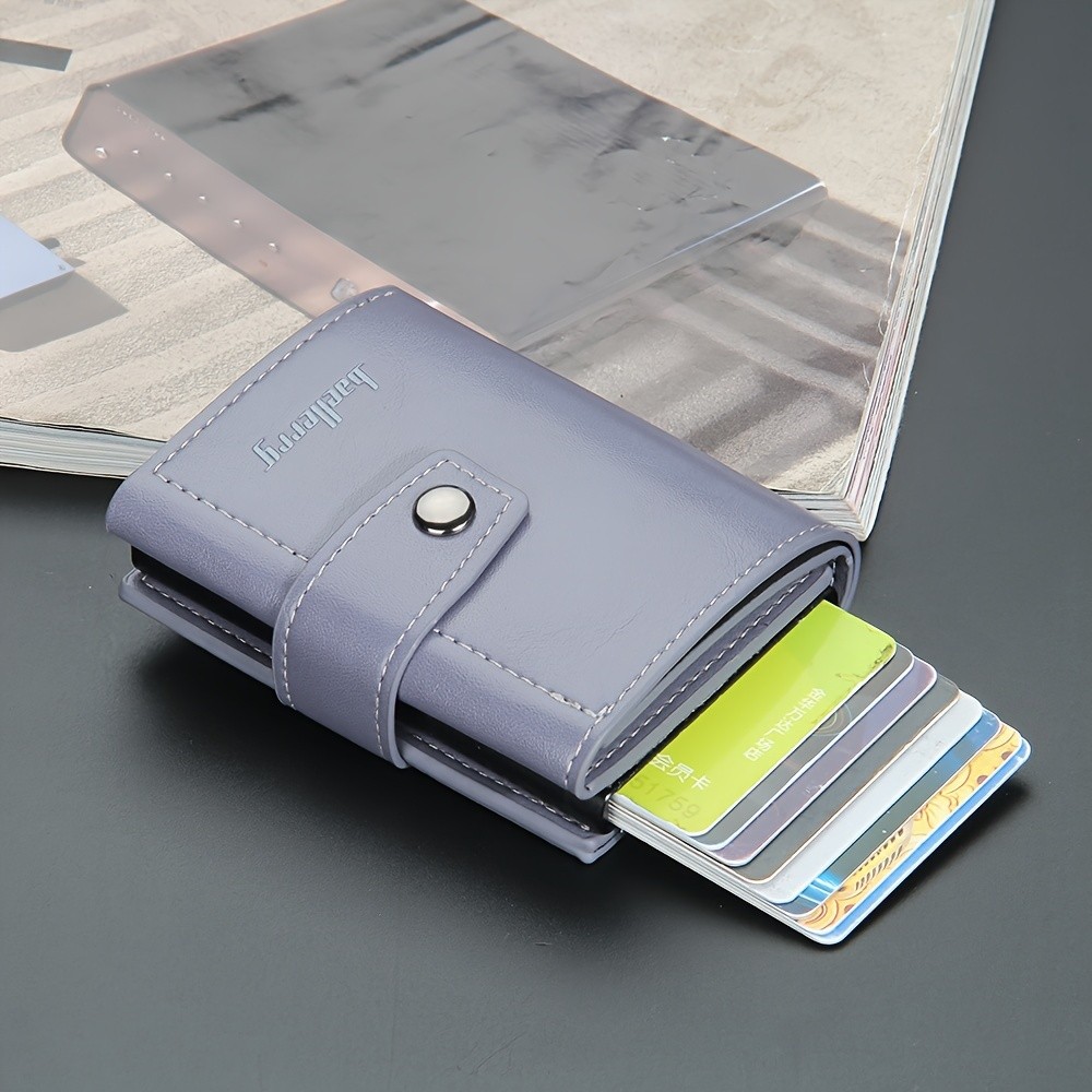 BAELLERRY 14-Card RFID Blocking Wallet  Slim Anti-Theft PU Leather Card Holder with Metal Buckle