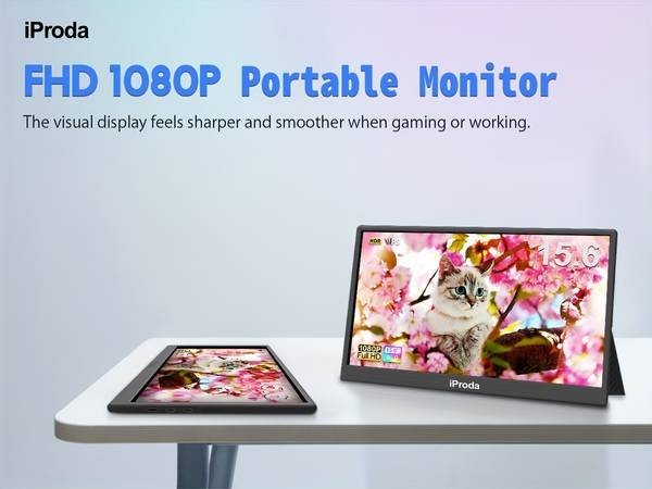 IPRODA 15.6" Portable Monitor  Full HD IPS Display for Gaming, Travel & Productivity