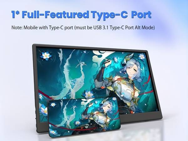 IPRODA 15.6" Portable Monitor  Full HD IPS Display for Gaming, Travel & Productivity