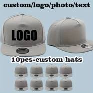 10pcs Customizable Flat Brim Baseball Caps  Durable Polyester Snapbacks for Teams, Events & Branding