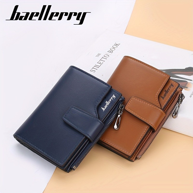 BAELLERRY Minimalist Solid-Color Short Wallet  Unisex Casual Coin Purse & Multifunctional Credit Card Holder