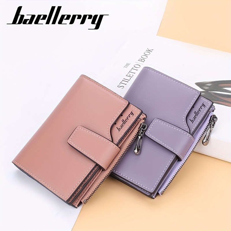 BAELLERRY Minimalist Solid-Color Short Wallet  Unisex Casual Coin Purse & Multifunctional Credit Card Holder