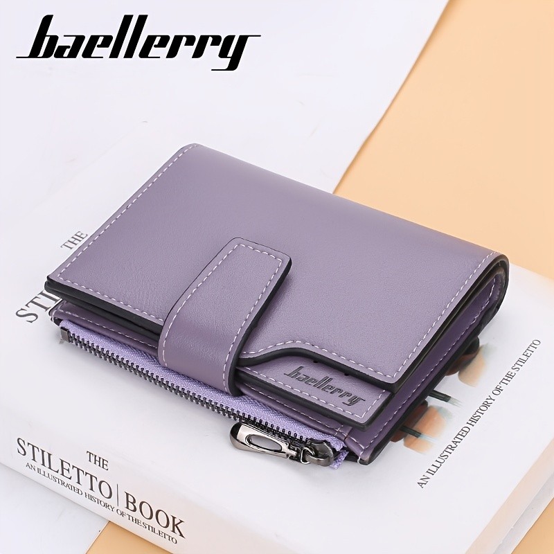BAELLERRY Minimalist Solid-Color Short Wallet  Unisex Casual Coin Purse & Multifunctional Credit Card Holder