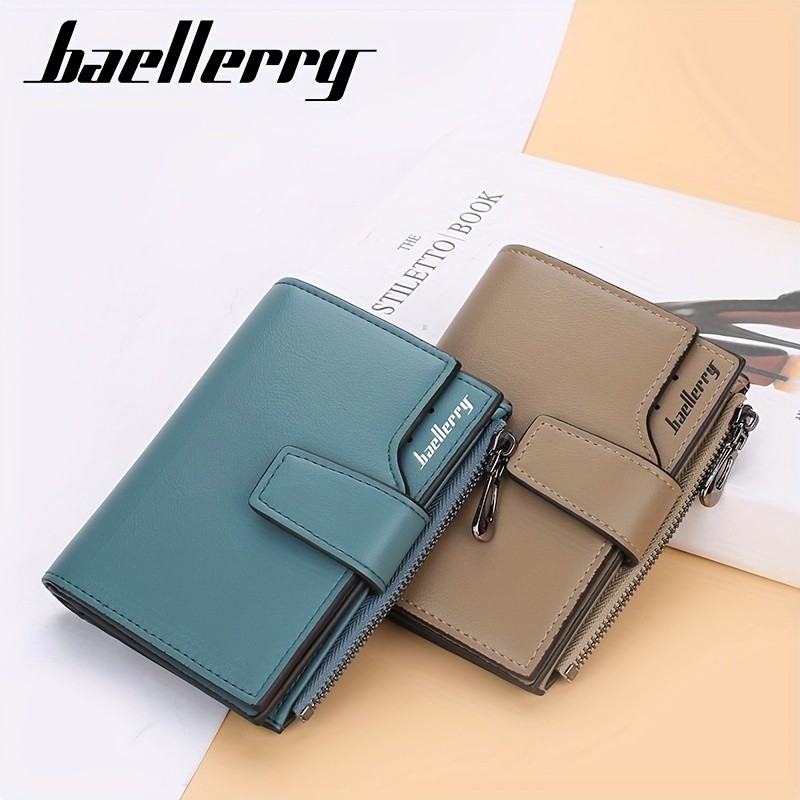 BAELLERRY Minimalist Solid-Color Short Wallet  Unisex Casual Coin Purse & Multifunctional Credit Card Holder