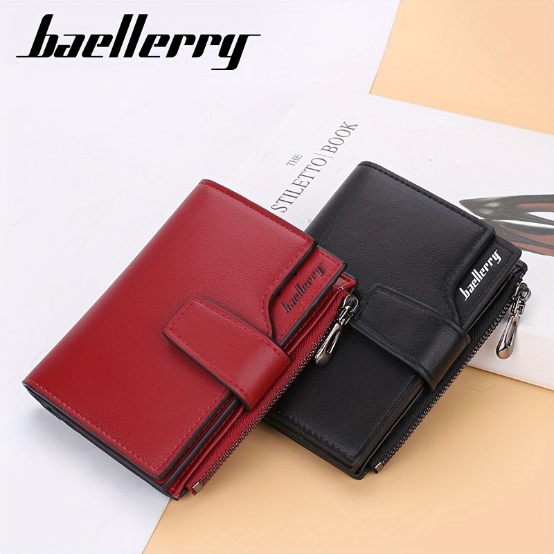 BAELLERRY Minimalist Solid-Color Short Wallet  Unisex Casual Coin Purse & Multifunctional Credit Card Holder