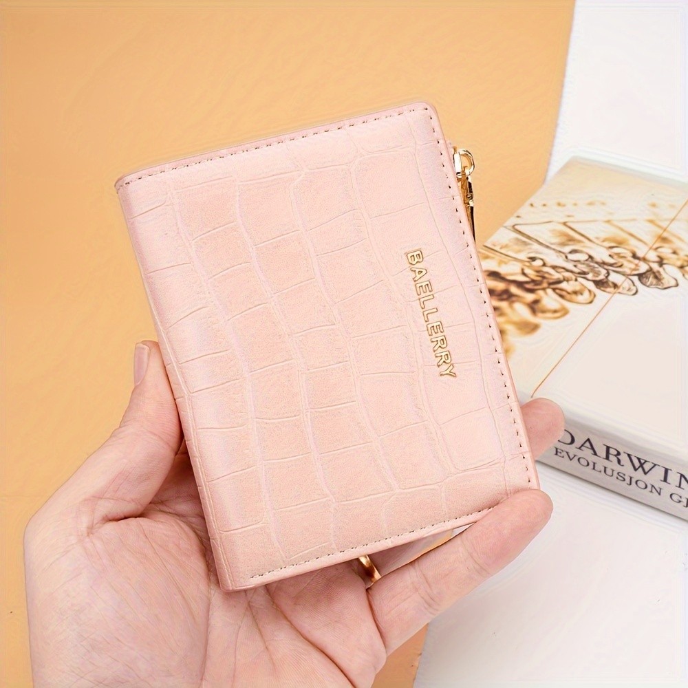 BAELLERRY Womens Compact Wallet Short Embossed Stone-Pattern Wallet with Snap Closure, Zipper Coin Pocket & Credit Card Slots