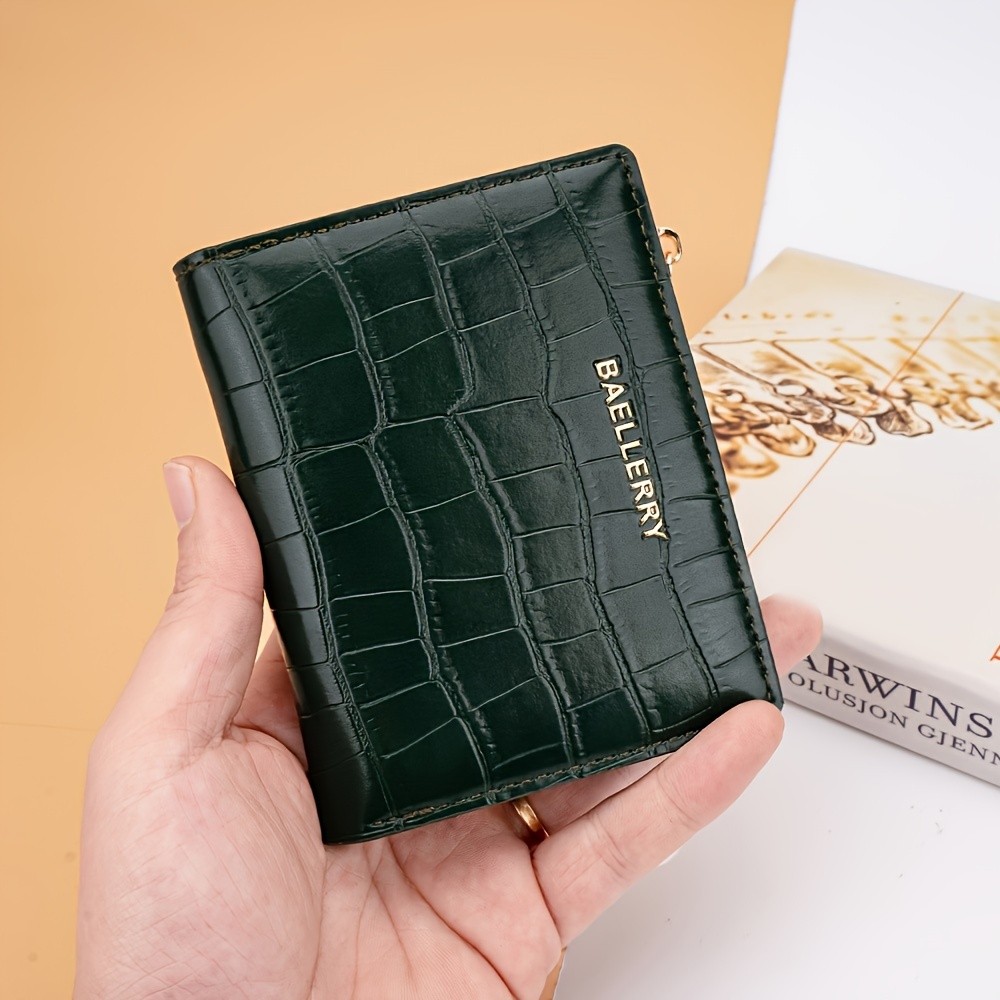 BAELLERRY Womens Compact Wallet Short Embossed Stone-Pattern Wallet with Snap Closure, Zipper Coin Pocket & Credit Card Slots