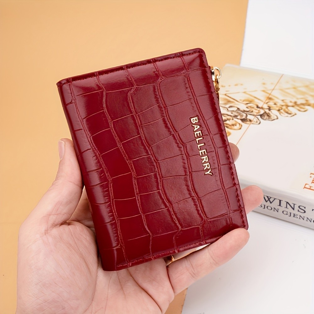 BAELLERRY Womens Compact Wallet Short Embossed Stone-Pattern Wallet with Snap Closure, Zipper Coin Pocket & Credit Card Slots