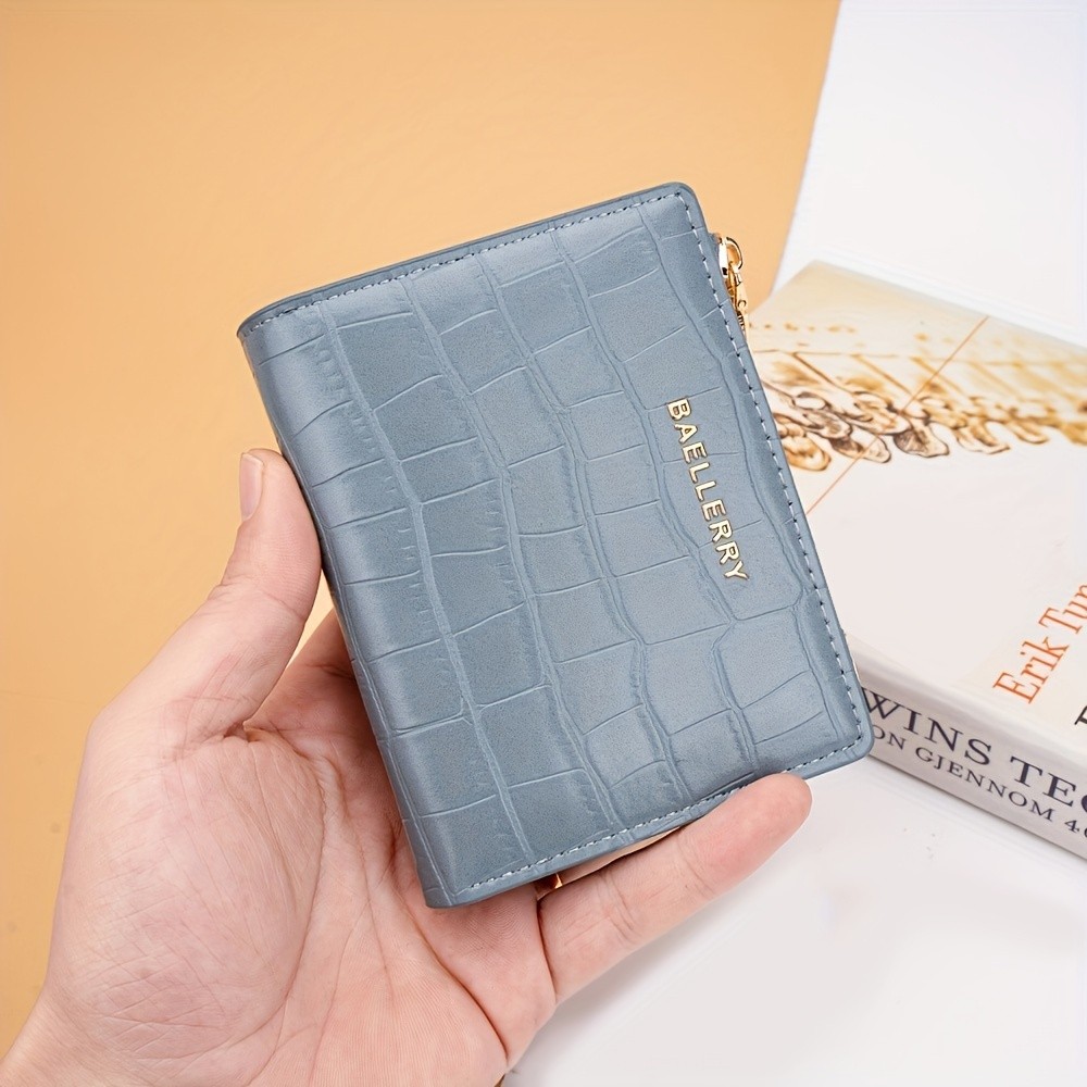 BAELLERRY Womens Compact Wallet Short Embossed Stone-Pattern Wallet with Snap Closure, Zipper Coin Pocket & Credit Card Slots