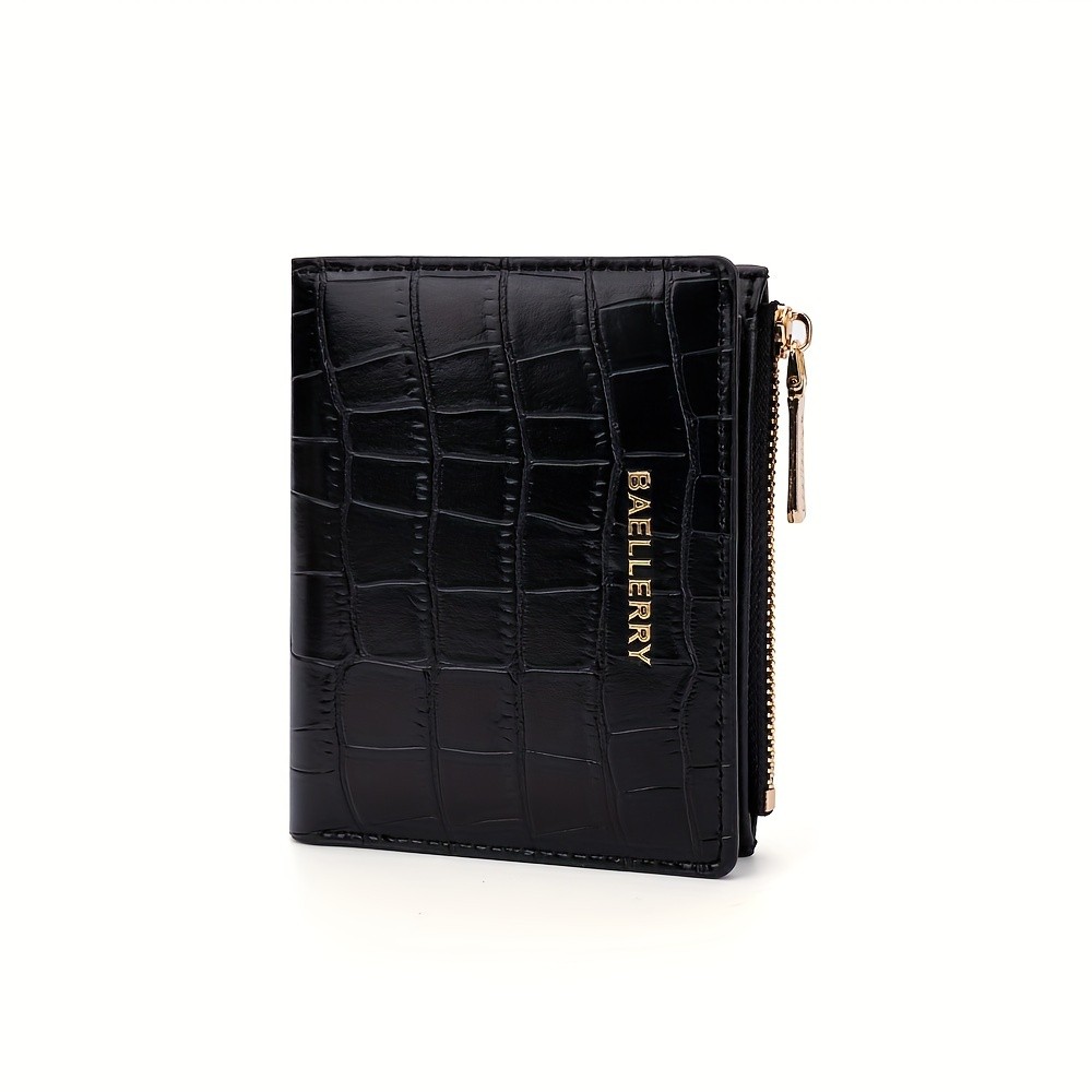 BAELLERRY Womens Compact Wallet Short Embossed Stone-Pattern Wallet with Snap Closure, Zipper Coin Pocket & Credit Card Slots