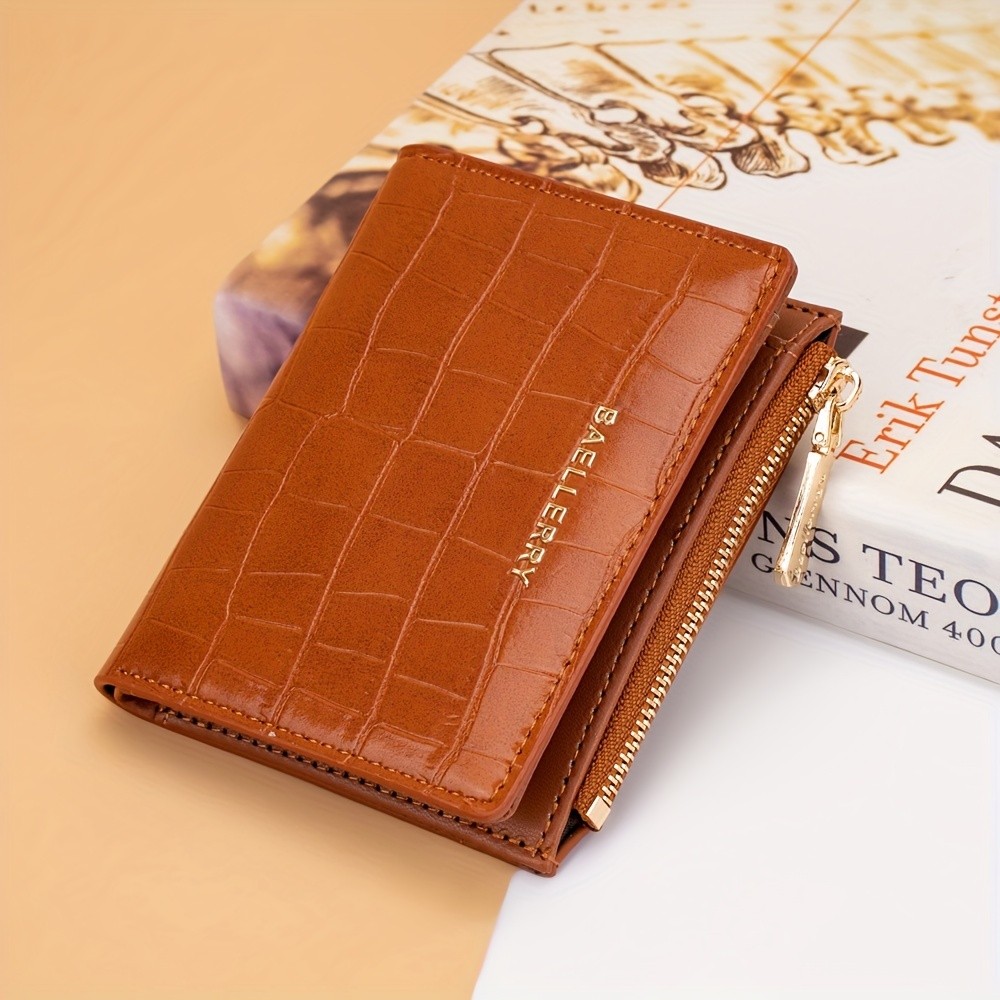 BAELLERRY Womens Compact Wallet Short Embossed Stone-Pattern Wallet with Snap Closure, Zipper Coin Pocket & Credit Card Slots