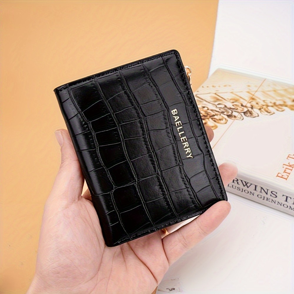 BAELLERRY Womens Compact Wallet Short Embossed Stone-Pattern Wallet with Snap Closure, Zipper Coin Pocket & Credit Card Slots