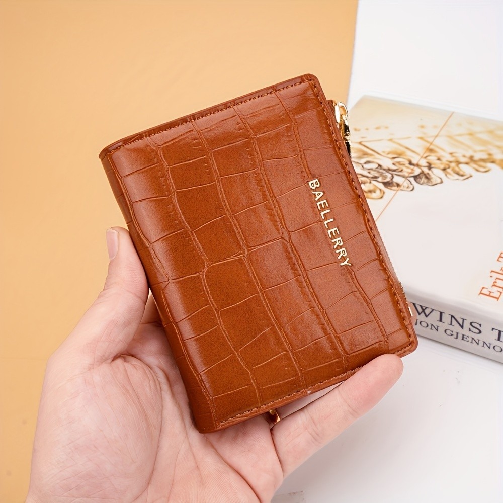 BAELLERRY Womens Compact Wallet Short Embossed Stone-Pattern Wallet with Snap Closure, Zipper Coin Pocket & Credit Card Slots