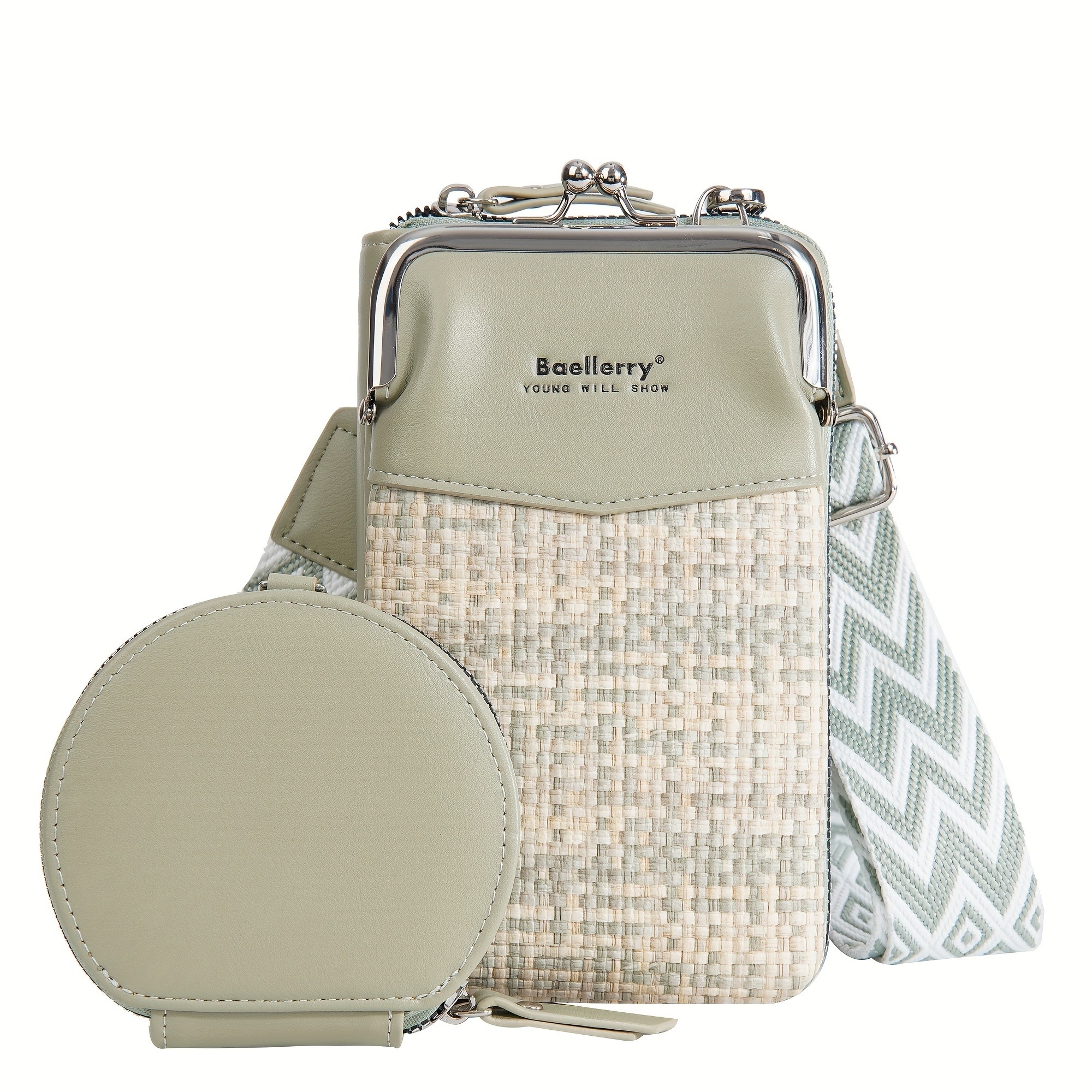 BAELLERRY Womens Mini Crossbody Bag Stylish Synthetic Shoulder Bag with Vibrant Yellow & Orange Zigzag Strap