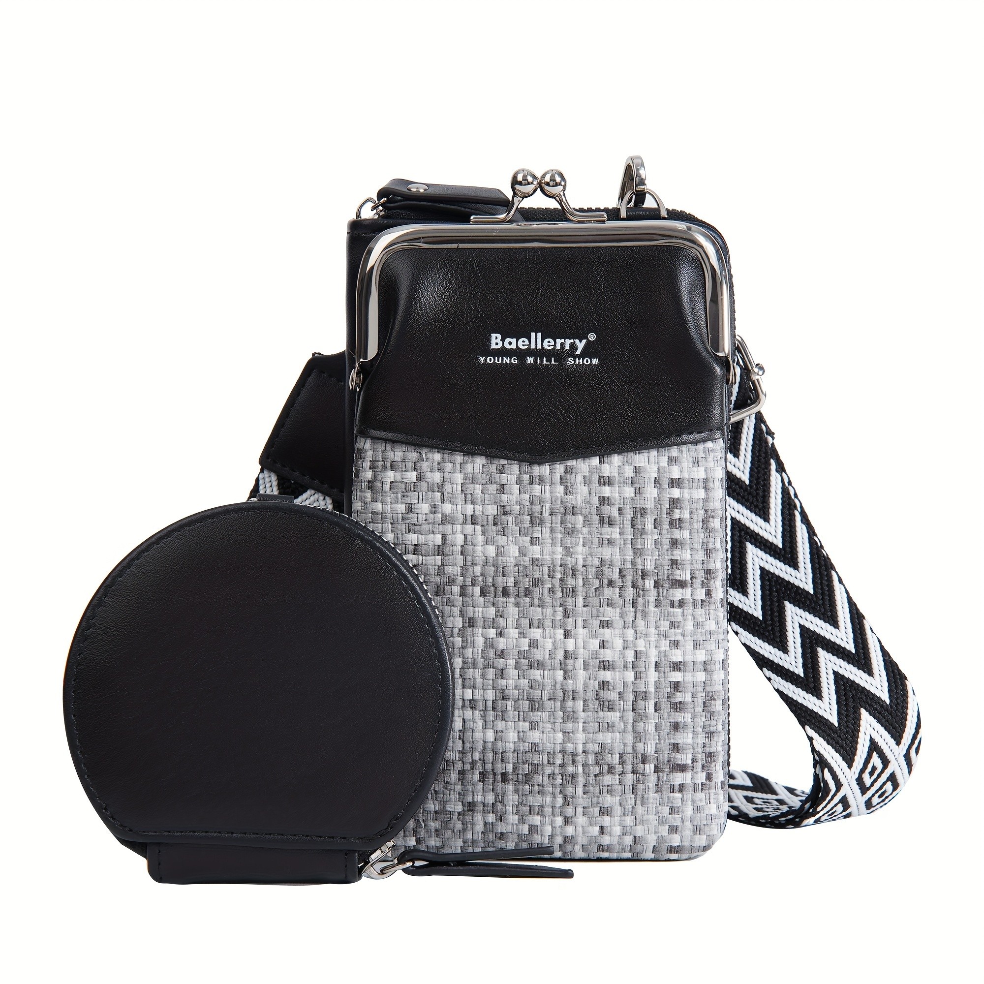 BAELLERRY Womens Mini Crossbody Bag Stylish Synthetic Shoulder Bag with Vibrant Yellow & Orange Zigzag Strap