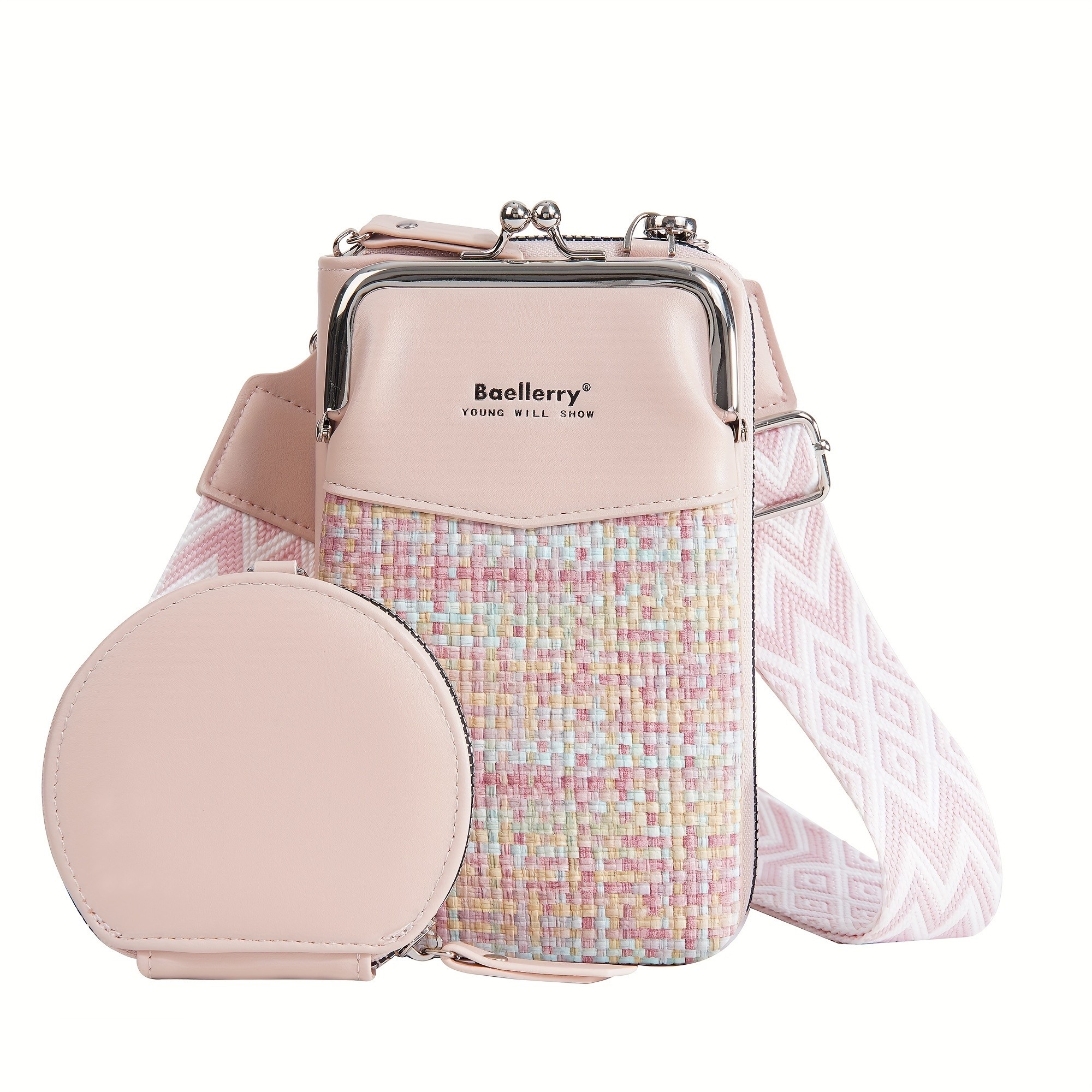 BAELLERRY Womens Mini Crossbody Bag Stylish Synthetic Shoulder Bag with Vibrant Yellow & Orange Zigzag Strap