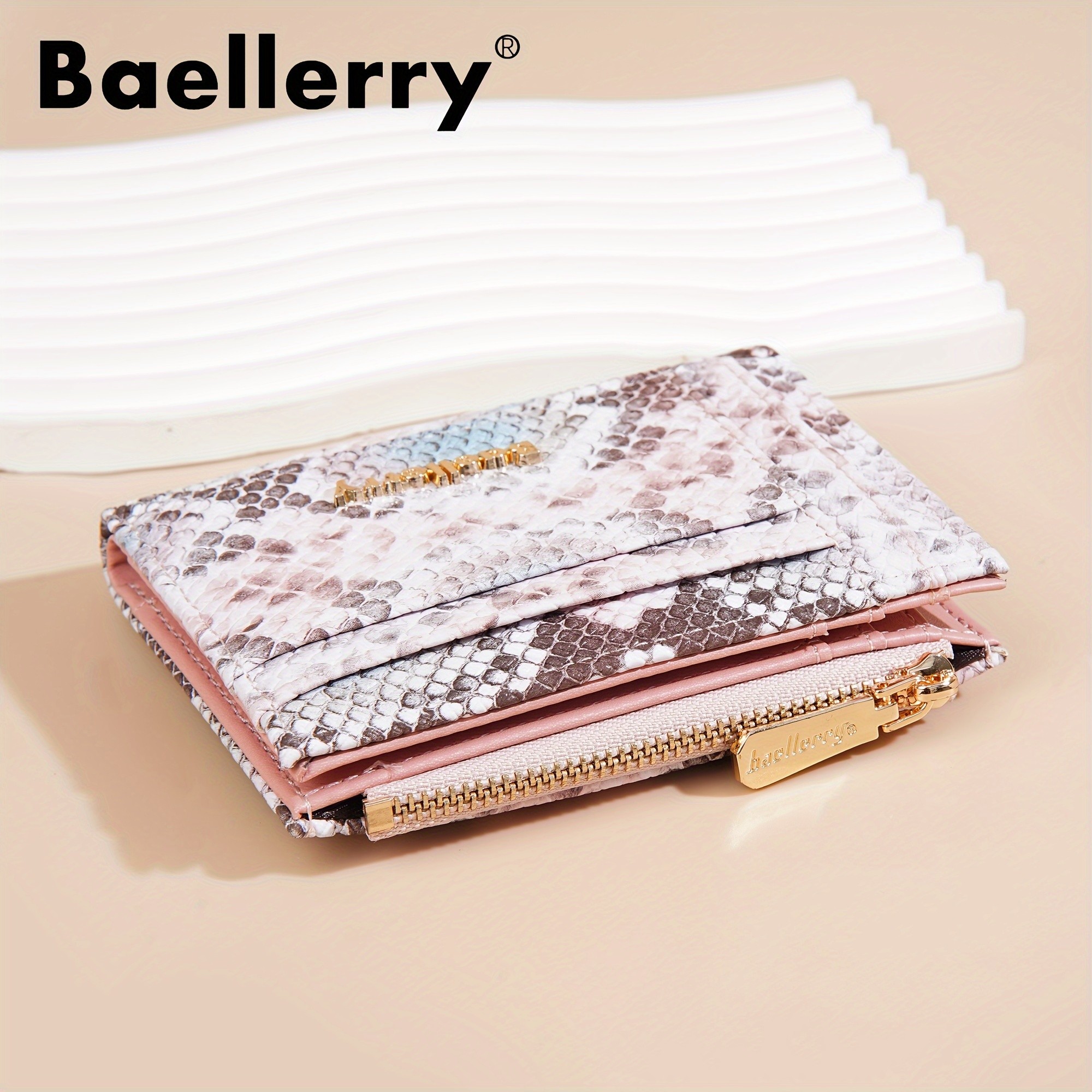 BAELLERRY Mini Womens Wallet  Snake Pattern Short Wallet with Multi-Card Slots, Press Buckle, Money Clip & Zipper Coin Purse