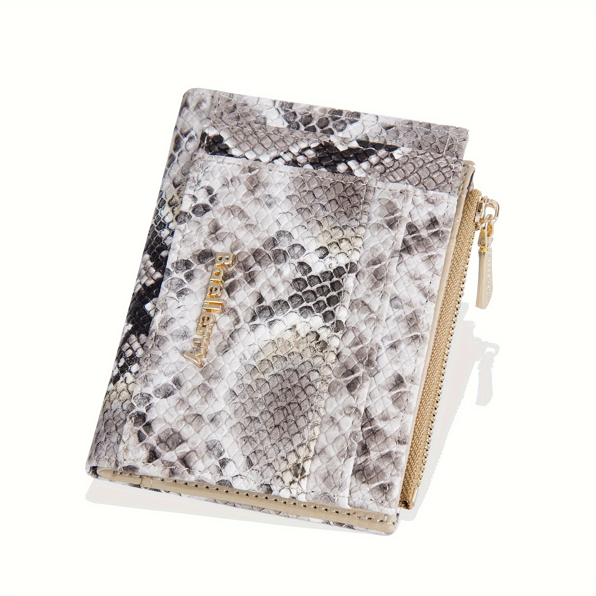 BAELLERRY Mini Womens Wallet  Snake Pattern Short Wallet with Multi-Card Slots, Press Buckle, Money Clip & Zipper Coin Purse