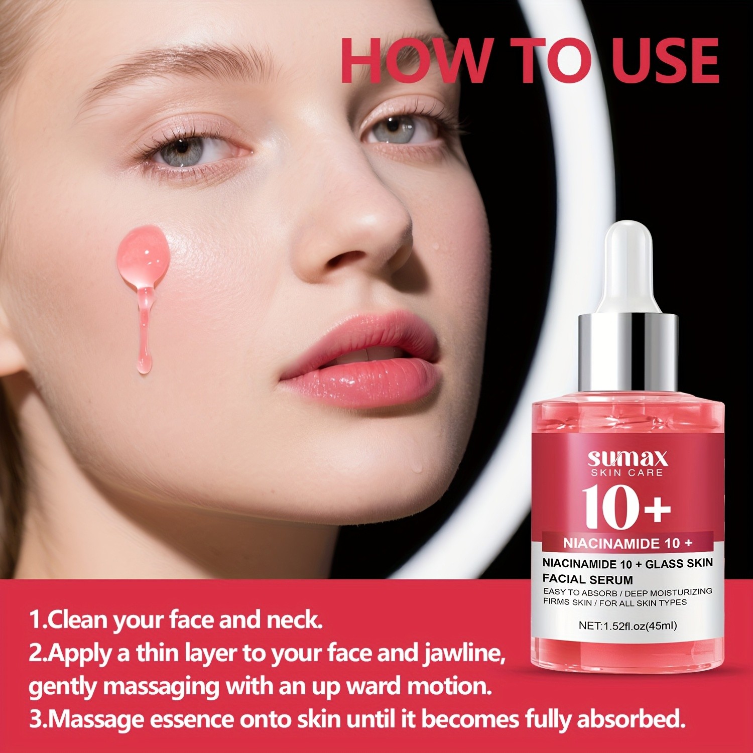 SUMAX Niacinamide 10+ Glass Serum  Alcohol-Free Hydrating & Brightening Facial Serum with Retinol, HA & Glycerin