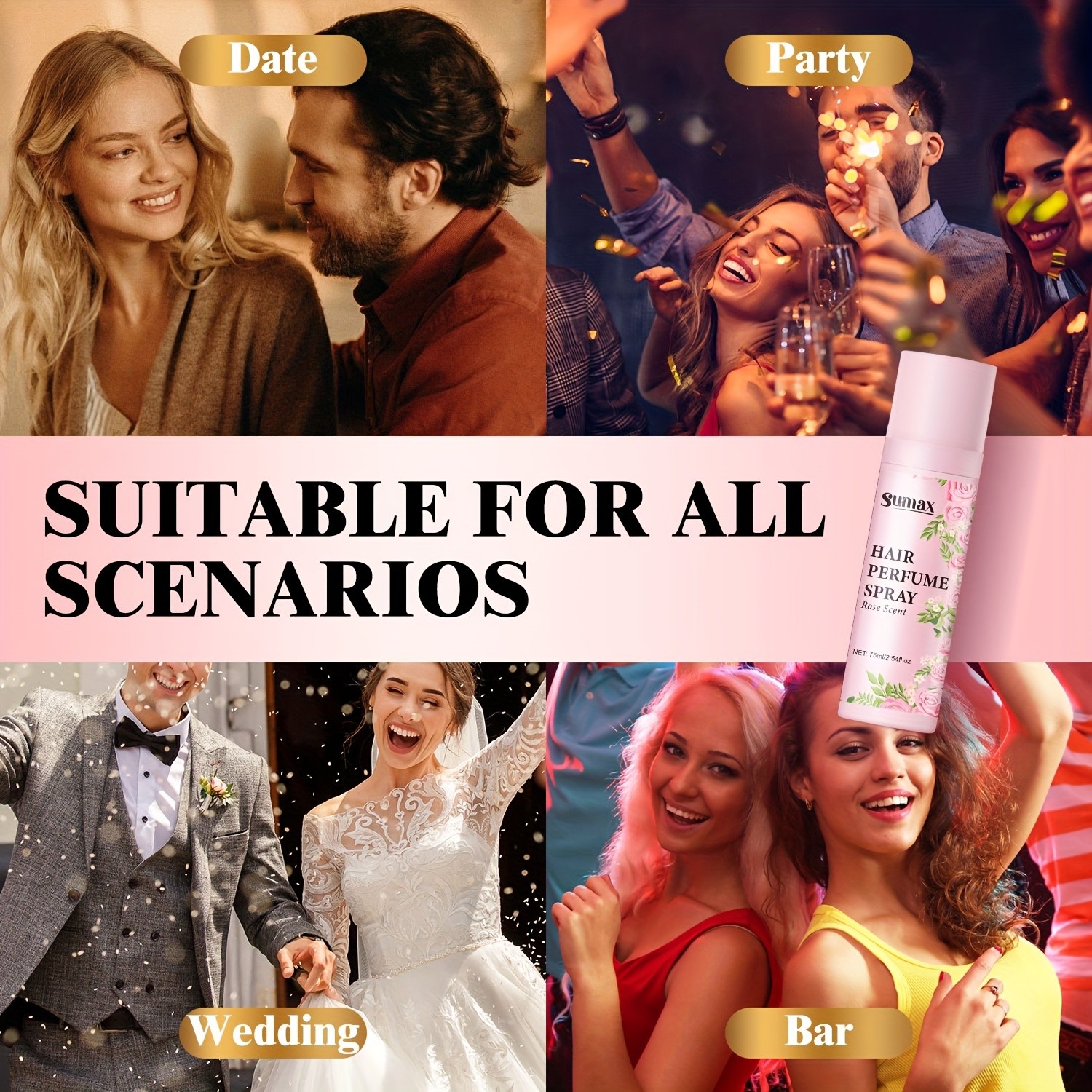 SUMAX Rose Hair Perfume Spray 75ml Long-Lasting Floral Mist for Hair & Body with Plant-Based Squalane