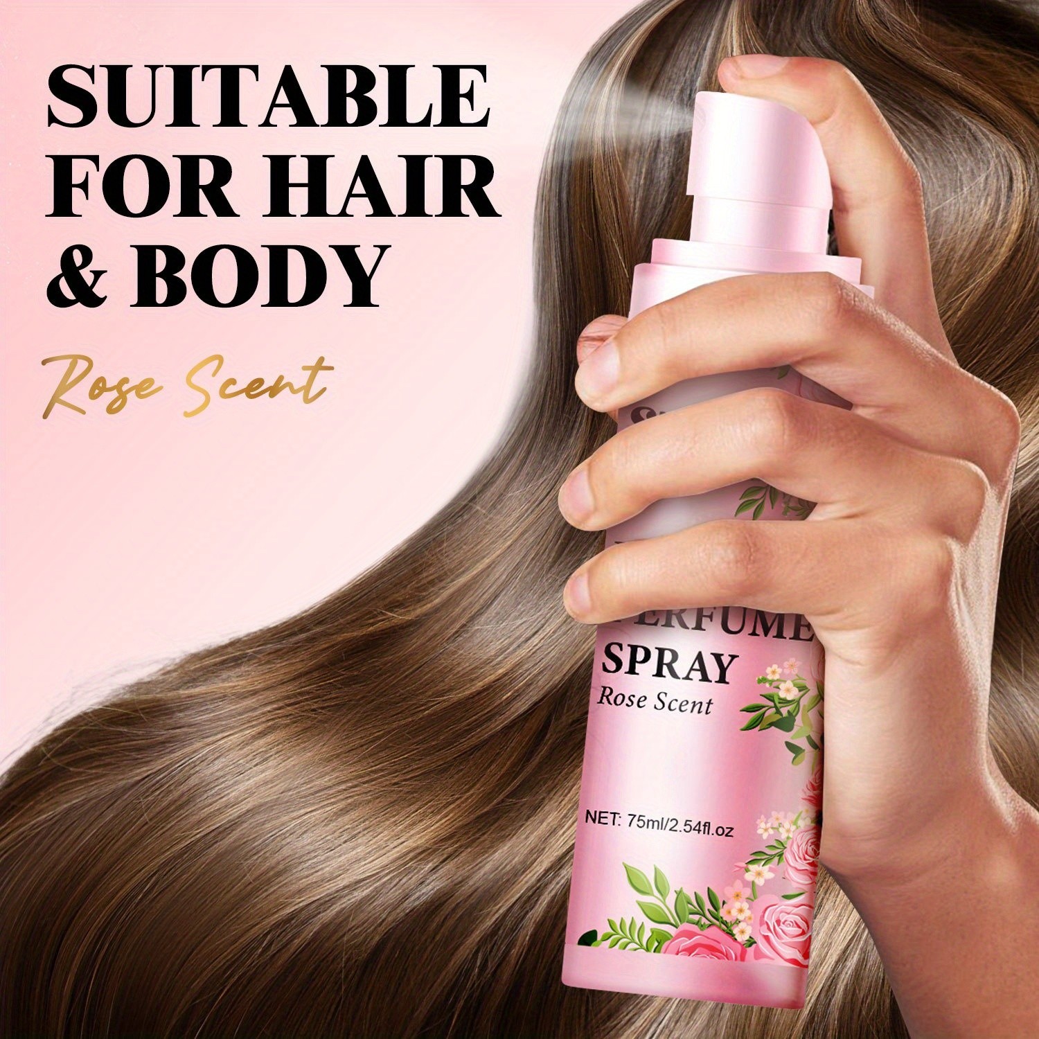 SUMAX Rose Hair Perfume Spray 75ml Long-Lasting Floral Mist for Hair & Body with Plant-Based Squalane