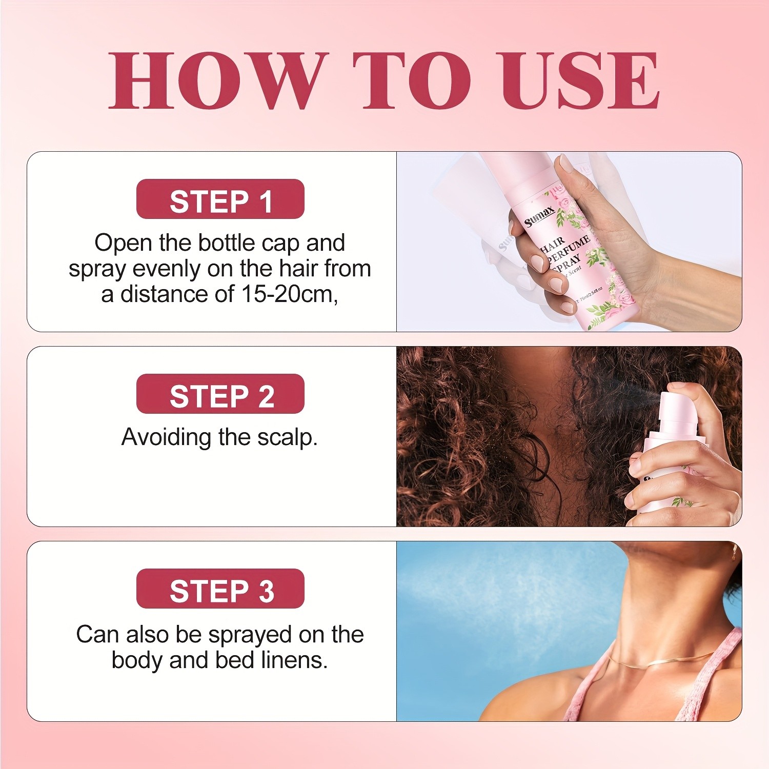 SUMAX Rose Hair Perfume Spray 75ml Long-Lasting Floral Mist for Hair & Body with Plant-Based Squalane