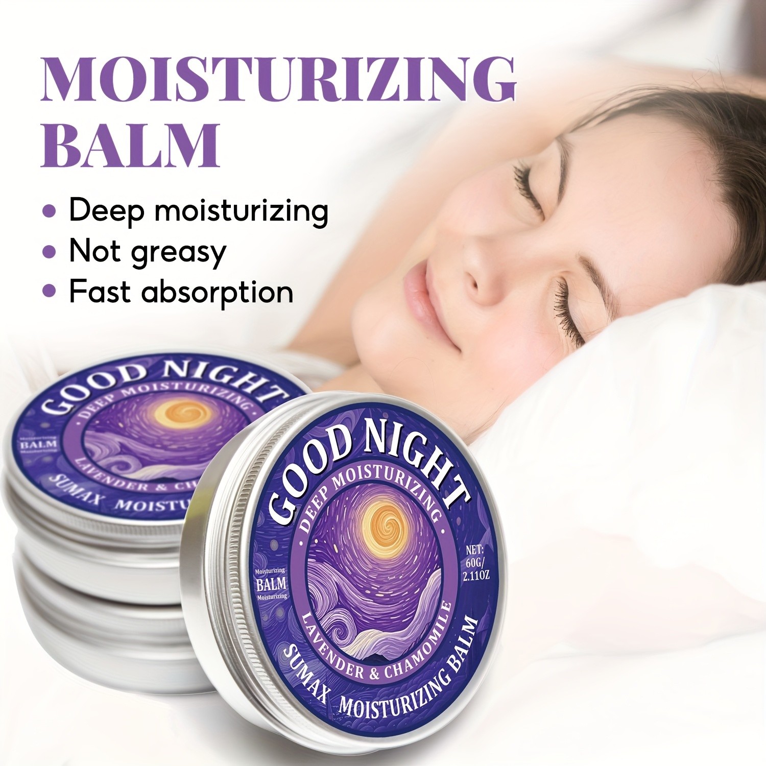 SUMAX Good Night Balm 60g  Lavender, Chamomile, Coconut & Jojoba Oil Moisturizing Night Balm (Alcohol-Free)