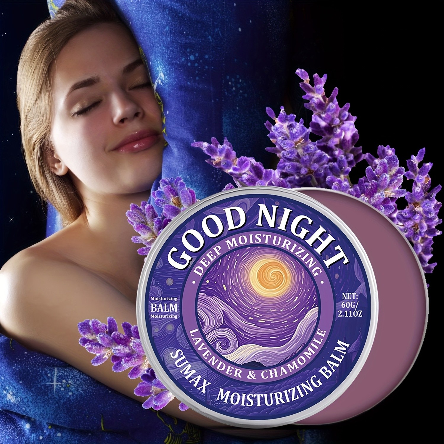 SUMAX Good Night Balm 60g  Lavender, Chamomile, Coconut & Jojoba Oil Moisturizing Night Balm (Alcohol-Free)